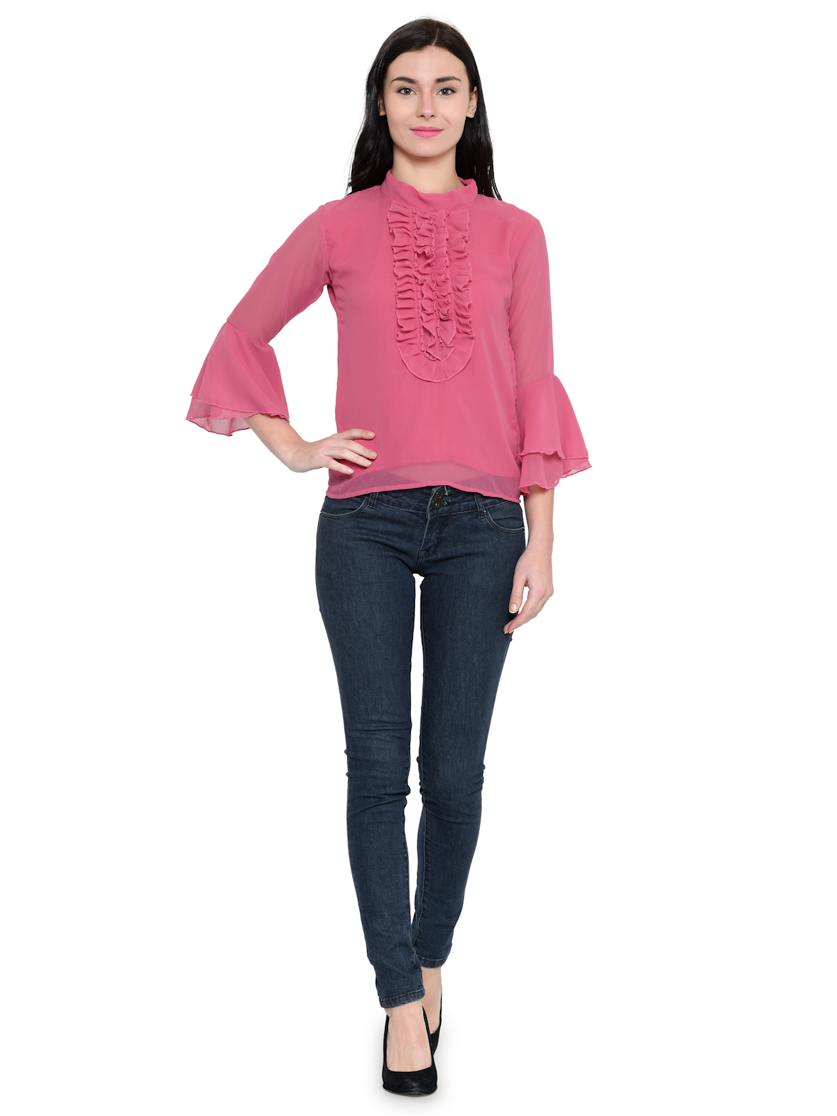Rosy pink Bell sleeves Frill top